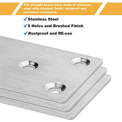 20 Pcs Silver Flat Bracket 4 x 2 Inch Stainless Steel Wood Joining Plates Mending Plate Flat Bracket with Screws, Steel Metal Straight Brace for Wood Furniture Cabinet Shelves - size: 100MM-Silver