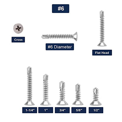 #6 x 1/2" Sheet Metal Screws 100Pcs 410 Stainless Steel Flat Head Fast Self Tapping Screws by SG TZH - size: #6 x 1/2"
