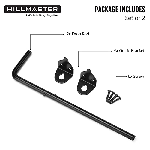 HILLMASTER 12" Heavy Duty Cane Bolt Gate Drop Rod for Wood Fence, Steel Drop Bolts Cane Bolt Hardware for Wooden Gater and Holding Doors, Black Finish,2 Pack - size: 2Pack 12in