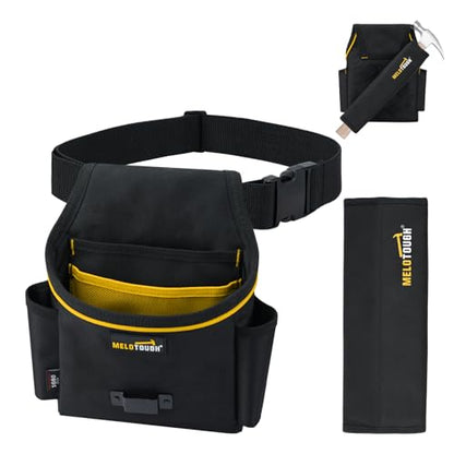 MELOTOUGH Tool Belt Pouches with Detachable Hammer Holster, Utility Electrician Tool Pouch with 2-Inch Wide Adjustable Belt for Electrician, Carpenter, Construction - color: Yellow