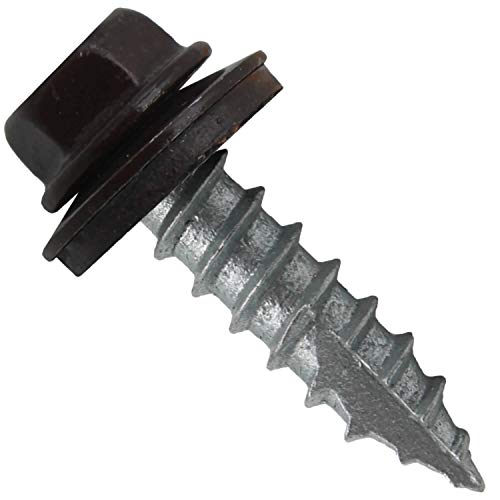 14 x 1 Dark Brown Metal Roofing Screws - Hex Washer Head- Self-Starting/Tapping - EPDM Washer. 1 x 250 Count Bag - 250 Screws - color: DARK BROWN, size: 1"