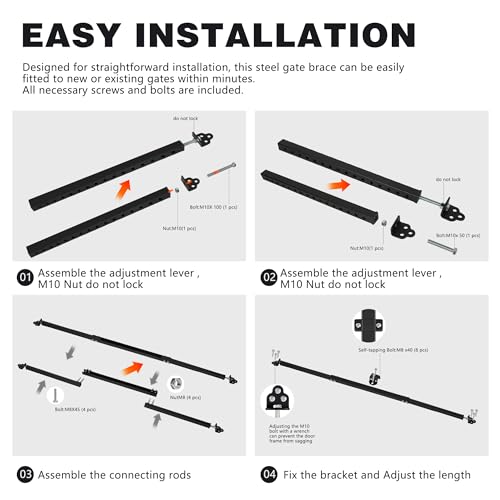 8' Telescopic Gate Brace,Extends from 52 to 98 Inches - size: 8' Telescopic (52" - 98")