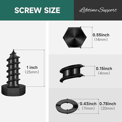 (15Sets) 3/8" x 1" Hex Head Lag Bolts, Heavy Duty Lag Screws with Washers, 304 Stainless Steel, 3/8 Bolt for Wood, Fully Thread, Black Oxide - size: 3/8" x 1"