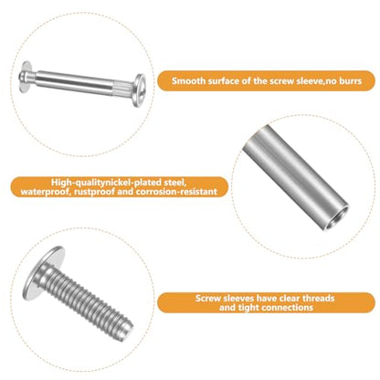 100 Pcs Cabinet Screws, M4 Furniture Connector Bolts, Binding Barrels and Screws, Furniture Connectors Hardware and Sleeves for Wood Cupboard Bed Frames Cabinet Connectors