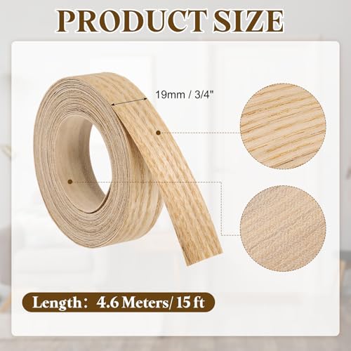 uxcell 3/4 Inch x 15ft Wood Veneer Edge Banding, Pre-Glued Flexible Ash Edging Strips, Iron on with Hot Melt Adhesive Wood Tape for Cabinet Repair and Furniture Restoration - size: 3/4 Inch x 15ft