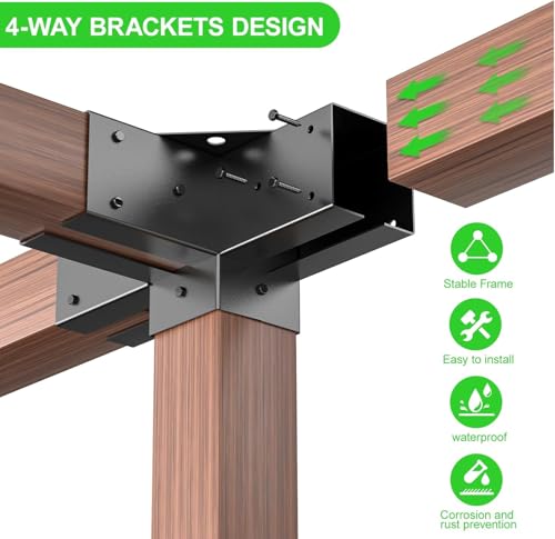 4x4 Pergola Brackets Kit, 3.6 in, 2 4-Way Corners, 2 Post Bases - color: 4-Way+Post Base--4Pack