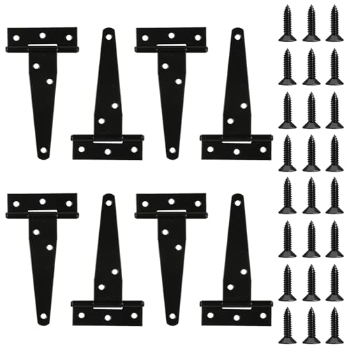 8 Pack 4 Inch T Strap Hinges Heavy Duty Black Outdoor Tee Hinge - size: 4 Inch