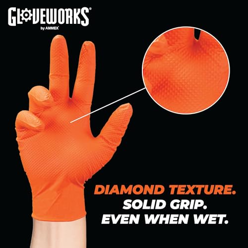GLOVEWORKS Nitrile Gloves Disposable Orange 8 mil - size: Small