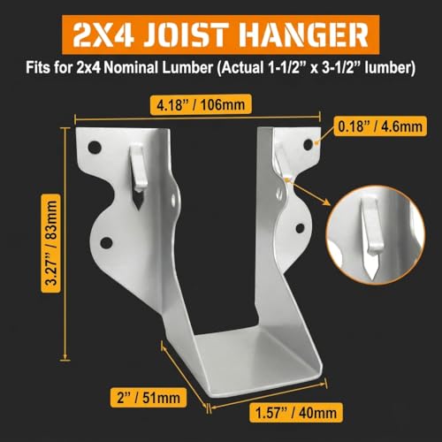 50 Pack 2x4 Joist Hangers, 18 Gauge Galvanized Face Mount - size: 2" x 4"