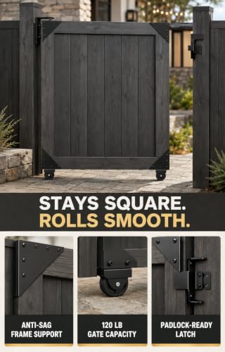 Sliding Gate Kit with 2 Wheels, Heavy Duty Anti-Sag Wood Gate Hardware