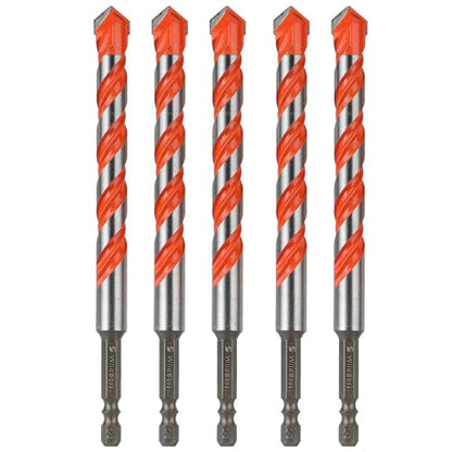 Concrete Carbide Drill Bits Hex Shank Masonry Cement Tile Drill Bit Set for Glass/Brick/Plastic/Cement/Tile 1/2" (5PCS) - size: 1/2 in