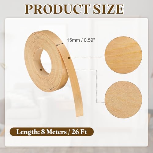 uxcell 5/8 Inch x 26ft Wood Veneer Edge Banding, Pre-Glued Flexible Pine Edging Strips, Iron on with Hot Melt Adhesive Wood Tape for Cabinet Repair and Furniture Restoration - size: 5/8 Inch x 26ft