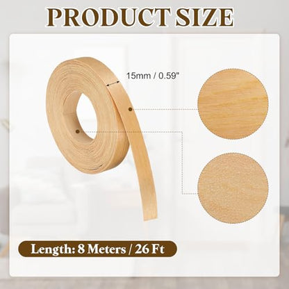 uxcell 5/8 Inch x 26ft Wood Veneer Edge Banding, Pre-Glued Flexible Pine Edging Strips, Iron on with Hot Melt Adhesive Wood Tape for Cabinet Repair and Furniture Restoration - size: 5/8 Inch x 26ft