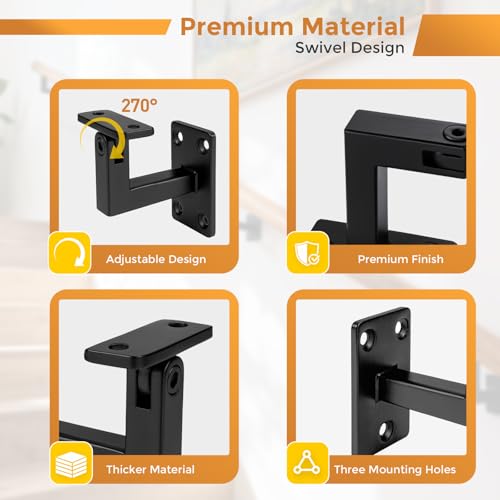 4 Pack 270°Adjustable Handrail Bracket for Stairs, Black