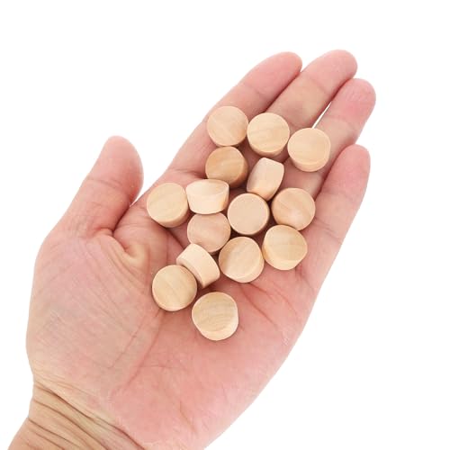 uxcell 26Pcs Wood Button Plugs, 14mm/0.55" Flat Head Hardwood Screw Hole Plug Wooden Caps Buttons Wood Plug for Furniture Woodworking Craft Decor (15.5mm x 14mm) - size: 15.5x14x9mm