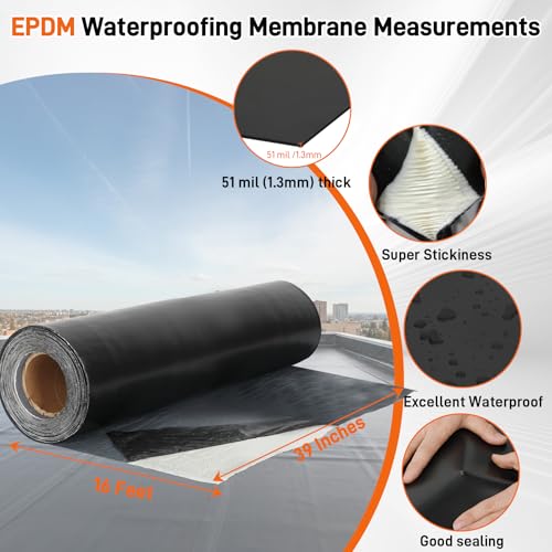 51 Mil EPDM Rubber Roofing Rolls - 39" x 16ft - size: 16 Feet