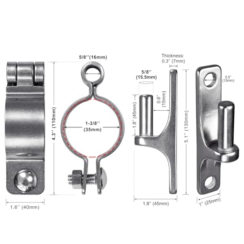 Insaga 304 Stainless Steel Gate Hinges 2Pack, Heavy Duty 1-3/8" Pipe Hinge with 5/8" Pin, Wall Mount Anti-Rust Chain Link Fence Hinge for Barn, Farm, Sports Field - color: 1-3/8''-2pack