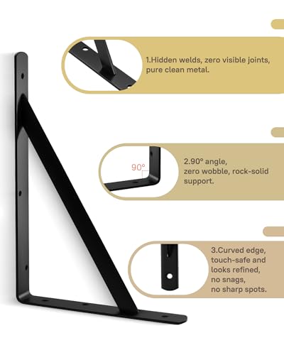 Heavy Duty Shelf Brackets, 12 x 8 Inch Black Metal L Brackets, 10 Pack - color: Black, size: 12 inch x 8 inch-10pcs