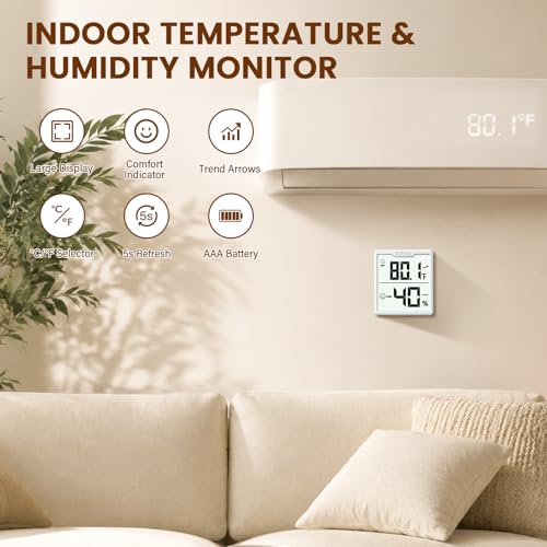 DOQAUS 3 Pieces Digital Hygrometer Indoor Thermometer Humidity Meter, White - color: White