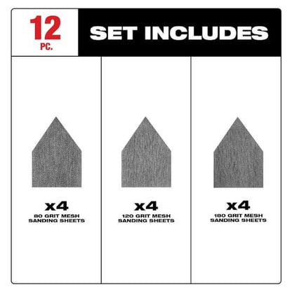 for Milwaukee 48-80-5405 80/120/180 Grit Sheets for M12 Orbital Sander - 12 PK