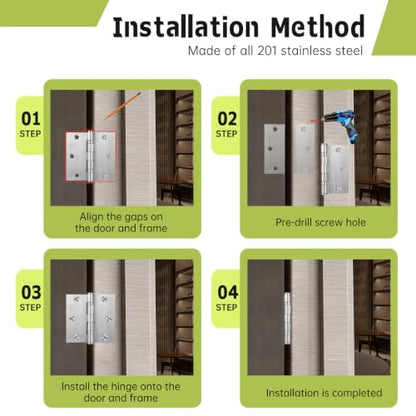 3 Pack Door Hinges 3 x 3 Inches, Heavy Duty Stainless Steel Ball Bearing Hinges with Screws, Non Removable Pin, Brushed Nickel, Smooth and Quiet - size: 3x3inch - 3 Pack