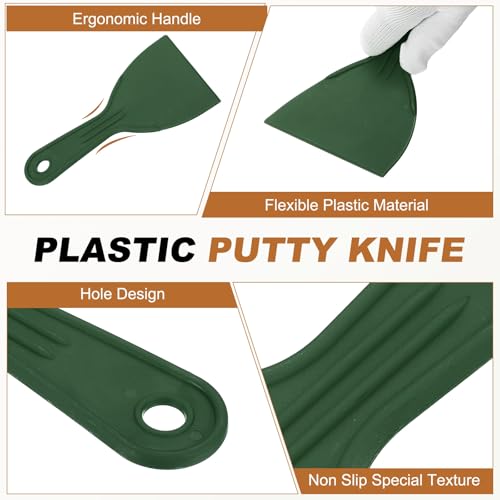 HARFINGTON 5pcs Putty Knife Scraper 4" Width Flexible Plastic Putty Knife Paint Scraper Tool for Taping Drywall Spreading Painting Wall Scratching Dark Green - color: Dark Green, size: 4"