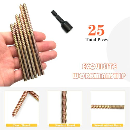 25 Pack 1/4-20" Hanger Bolts 3 Long Sizes Include1 pcs Hanger Bolt Driver Double Headed Bolts Wood Dowel Screw Self-Tapping Screw for Furniture Screws Wood Screws Double Threaded Rods Matrelt - size: 3 Size 1/4-20"-24P+Tool