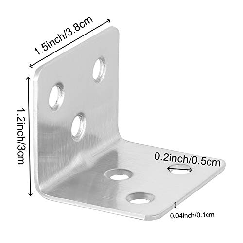 ZOENHOU 100 PCS 31 x 31 x 38 MM Corner Brace, Heavy Duty Stainless Steel Shelf Support L Shape Bracket, Angle Code Right Angle Brackets for Wood Furniture Fixation, 1.2 x 1.2 x 1.5 Inch - size: 100PCS 31 x 31 x 38mm Silver