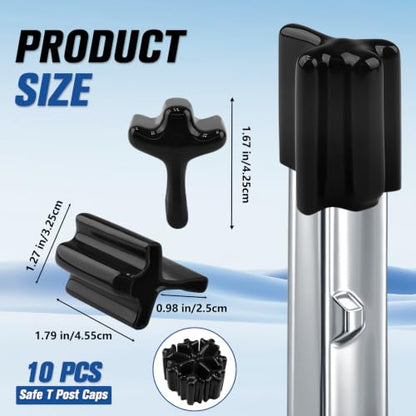 10PCS Safe T Shaped Post Caps,Black T-Post Safety Vinyl Fence Post Cap,Protector Cover for T Post End Protection