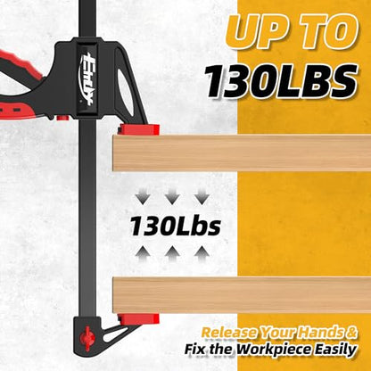 36" Bar Clamps for Woodworking 2-Piece, One-Handed Quick-Change F Clamp/Spreader with 130 LBS Load Limit, Wood Clamps for Gluing, Carpentry, DIY, and Woodworking