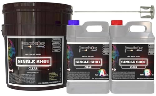 BP Resins: Single Shot |100% Solids Epoxy Resin Kit (3 Gallons) Solvent-Less, Two Component Gloss Coat Finish- Low VOC! Industrial Use, Garages, Floors, Wood, Acrylic & More! (Clear) + Free Mixer - color: CLEAR - 3 GAL