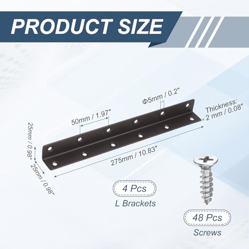 uxcell 4pcs L Brackets Stainless Steel Corner Braces (11"x1"x1" Bronze)