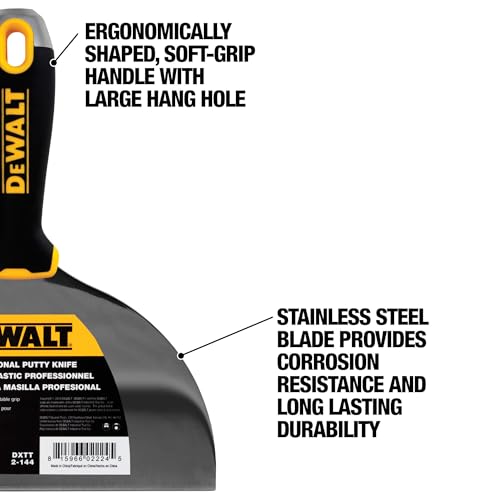 DEWALT 8" Putty Knife | Stainless Steel w/Soft Grip Handle | DXTT-2-144 - size: 8-Inch