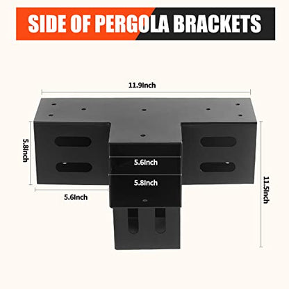 2 Pcs 4"x 4" Pergola Brackets(Actual Fit : 3.6“x3.6“) Post - size: 4-Way 4x4 Inch