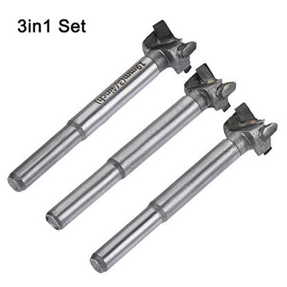 uxcell Forstner Wood Boring Drill Bits 17mm 18mm 19mm Dia. Hole Saw Carbide Alloy Steel Tip Round Shank Cutting for Hinge Plywood Wood Tool 3in1 Set - size: 17mm, 18mm, 19mm