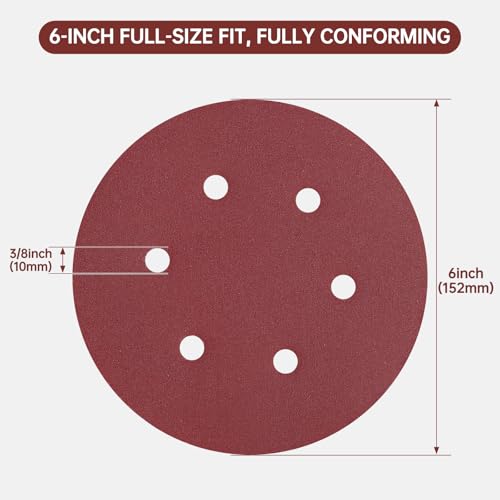 110 PCS 6 Inch 6-Hole Sanding Discs, Round Hook and Loop Sandpaper