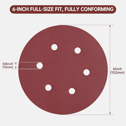 110 PCS 6 Inch 6-Hole Sanding Discs, Round Hook and Loop Sandpaper