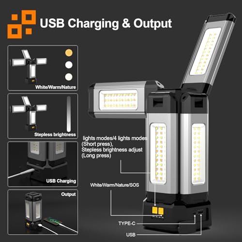 Upgraded Aluminum13200mAh Rechargeable Work Light with Folding Stand and Carrying Bag, 8000 Lumen Stepless Dimmable, White/Warm/Nature White with Detachable Tripod (No Tripod) - color: No Tripod