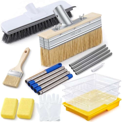 20 Pcs Deck Stain Brush Kit with Extension Rod, 7'' Deck Stain Applicator