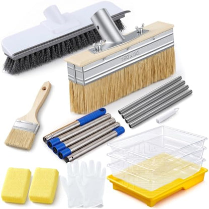 20 Pcs Deck Stain Brush Kit with Extension Rod, 7'' Deck Stain Applicator