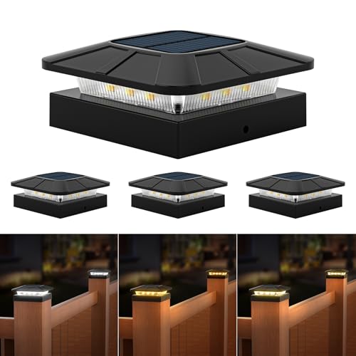 4x4 Solar Fence Post Cap Lights Outdoor Waterproof, 4 Pack, Black - size: 4 Pack