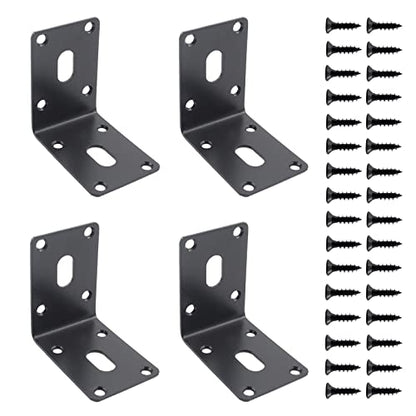4PCS L Bracket Corner Brace, ULIFESTAR Stainless Steel Heavy Duty Black Corner Bracket,90 Degree Joint Right Angle Bracket,Metal L Brackets for Wood Furniture Bedframe Cabinet Drawer Chair with Screws - size: 70x70x1.8mm/2.8x2.8x0.1'' 8+2 Holes