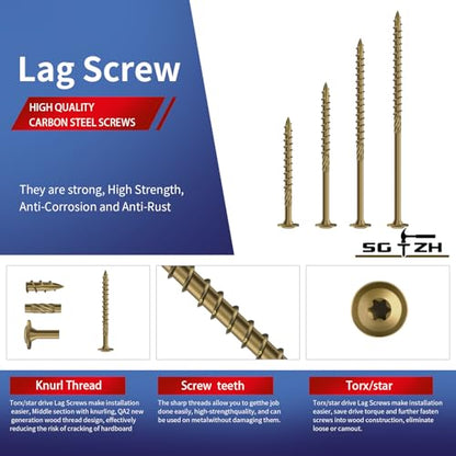 #14 x 6 Inch Lag Screws (48Pcs) 2lb. Structural Wood Screw, Bronze, Carbon Steel, Washer Head, Rust Resistant epoxy Coated, T30 Star Bit - color: Bronze, size: #14 x 6"