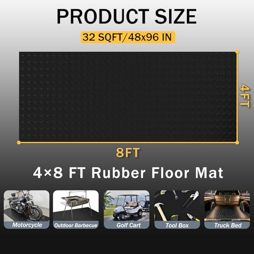 StellarStar 4x8 FT Garage Floor Mat, 2.8mm Thickened PVC Diamond Plate - color: Black, size: 4x8 FT