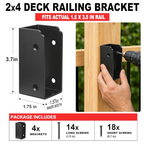 4 Pcs Stainless Steel Deck Railing Bracket Connectors for 2x4 Wood Posts - size: 4 Pcs