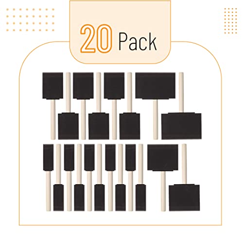 Bates- Foam Paint Brushes, 1”, 2”, 3" & 4”, 20 Pack, Wooden Handle - color: Black, size: 1”, 2”, 3" & 4”, 20 Pack