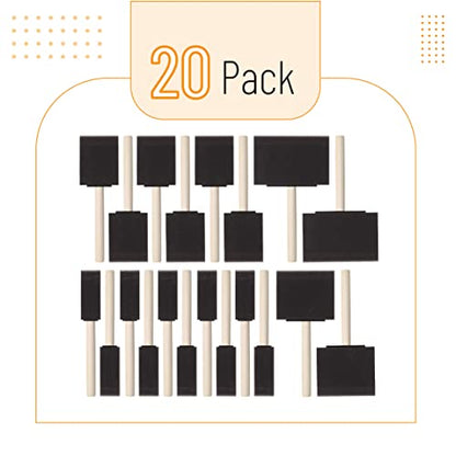 Bates- Foam Paint Brushes, 1”, 2”, 3" & 4”, 20 Pack, Wooden Handle - color: Black, size: 1”, 2”, 3" & 4”, 20 Pack