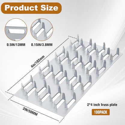2"x4" Truss Plate, 100 Pack Pronged Truss Brackets Mending Plates