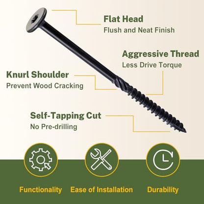 LIONMAX Structural Wood Lag Screws #14 x 1-1/2 Inch, 50PCS, Black - size: #14 x 1-1/2"