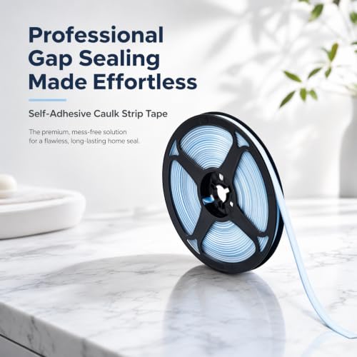 2 Roll Caulking Tape, Caulk Tape Self Adhesive Waterproof, White Sealing Caulk Strip, for Sink, Tub, Toilet, Kitchen, Wall Edge and Bathtub, Easy Install (1/3" x 20Ft)